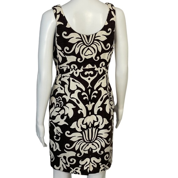 INC International Concepts Brown White Damask Floral Sleeveless Shift Dress Sz 6 - Picture 5 of 8